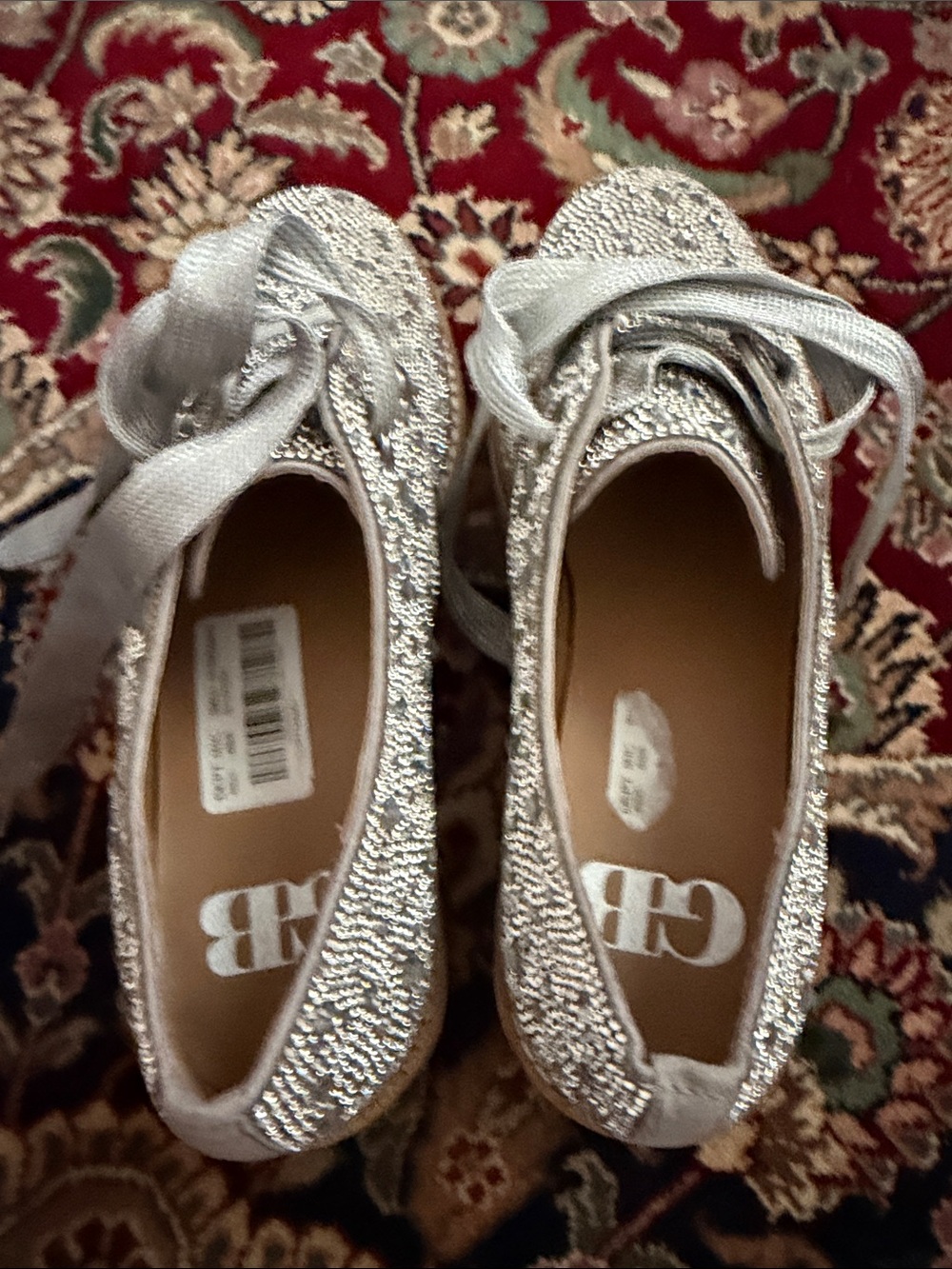 Gianni Bini Silver Crystal-Embellished Lace-Up Sneakers - Picture 2 of 7